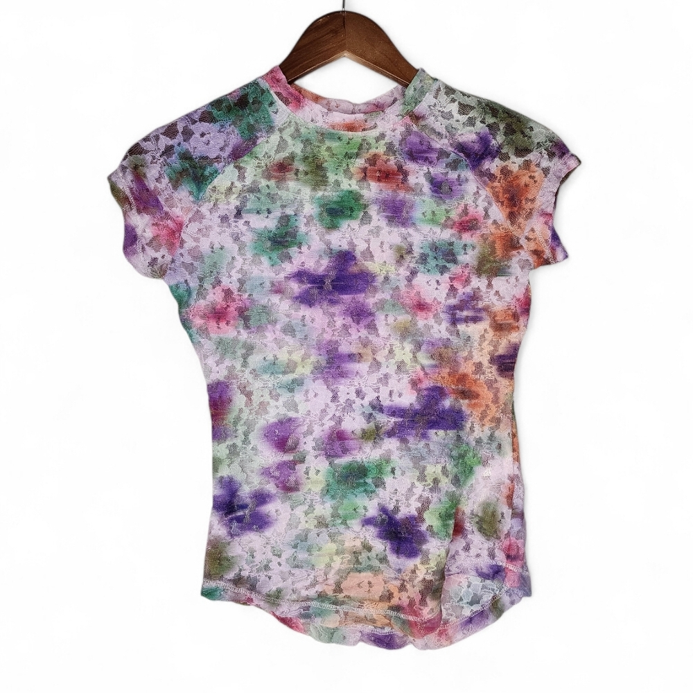 Anthropologie Pilcro Short Sleeve Mock-Neck Lace Top Size XS - Picture 2 of 11